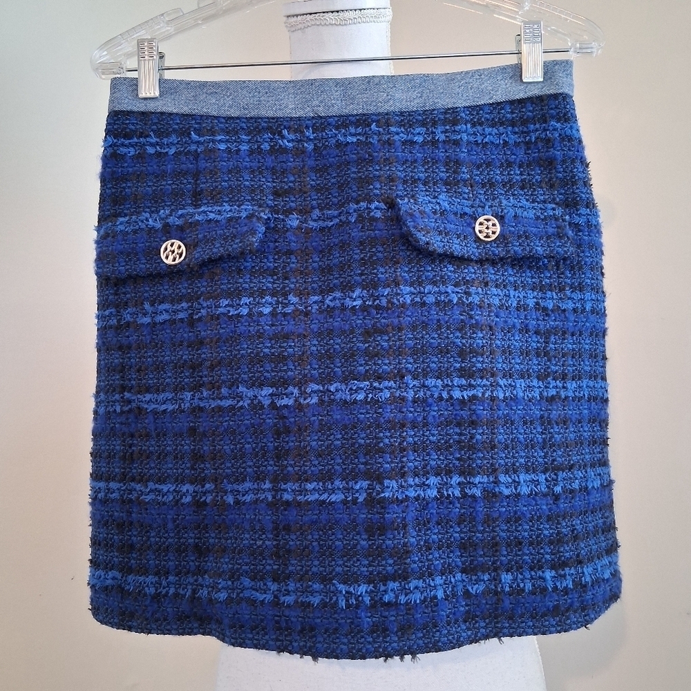Sandro Cobalt Blue Tweed Mini Skirt Size 6 - Picture 2 of 9
